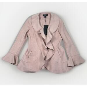 NWT ST. JOHN Angora Wool Cashmere Size 2 Pink Ruffle Jacket Light Coat Luxury